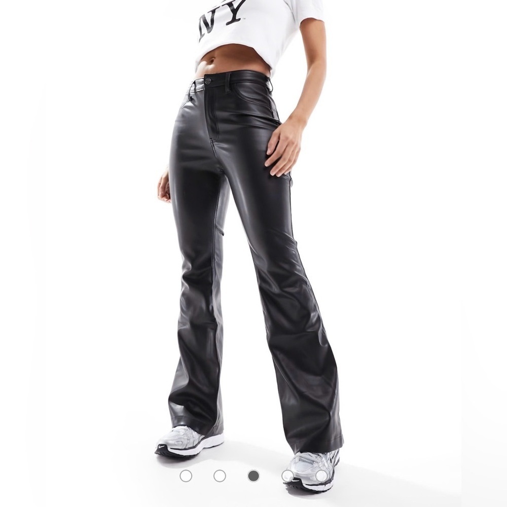 Hollister Black Faux Leather High Rise Flare Pants size 25 1R